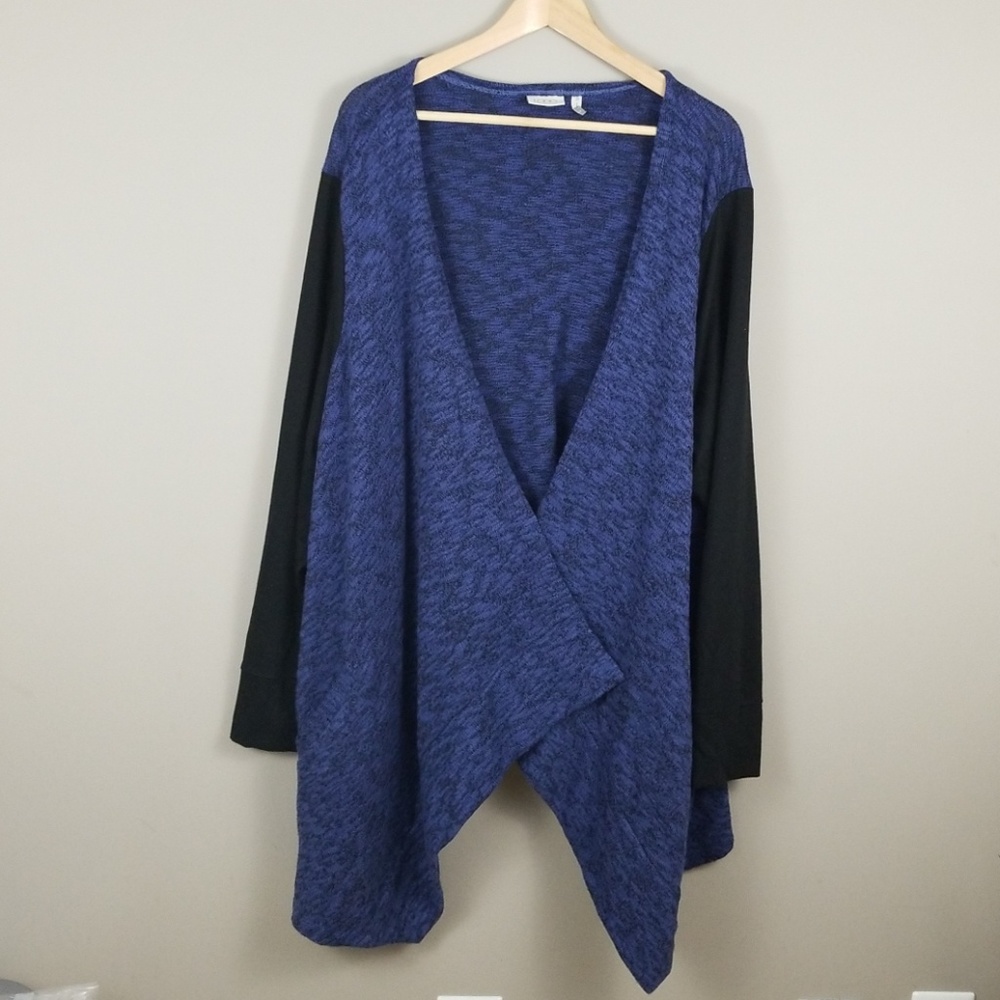 LOGO Lori Goldstein Black Purple Cardigan 3X